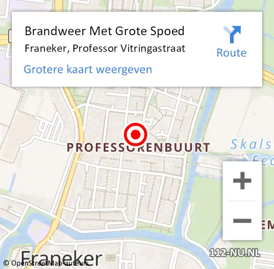 Locatie op kaart van de 112 melding: Brandweer Met Grote Spoed Naar Franeker, Professor Vitringastraat op 14 juli 2023 08:43