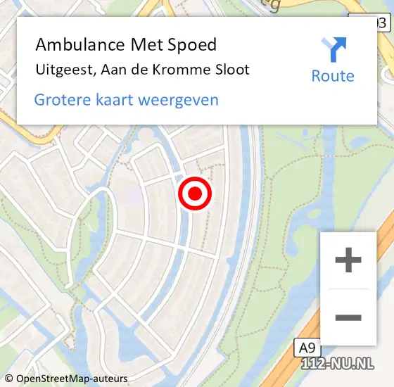 Locatie op kaart van de 112 melding: Ambulance Met Spoed Naar Uitgeest, Aan de Kromme Sloot op 14 juli 2023 08:51