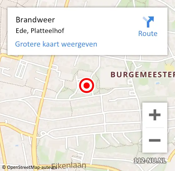 Locatie op kaart van de 112 melding: Brandweer Ede, Platteelhof op 14 juli 2023 08:54