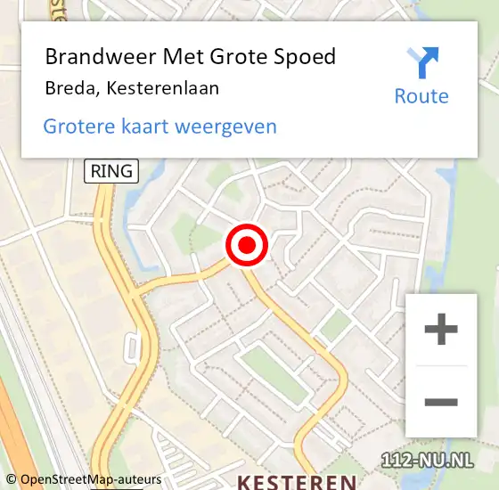 Locatie op kaart van de 112 melding: Brandweer Met Grote Spoed Naar Breda, Kesterenlaan op 14 juli 2023 09:00