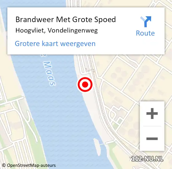 Locatie op kaart van de 112 melding: Brandweer Met Grote Spoed Naar Hoogvliet, Vondelingenweg op 14 juli 2023 09:06