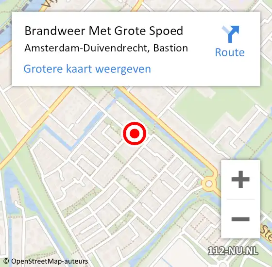 Locatie op kaart van de 112 melding: Brandweer Met Grote Spoed Naar Amsterdam-Duivendrecht, Bastion op 14 juli 2023 10:46