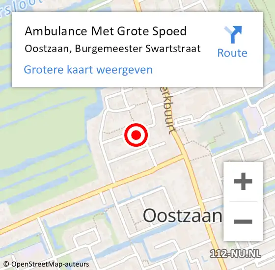 Locatie op kaart van de 112 melding: Ambulance Met Grote Spoed Naar Oostzaan, Burgemeester Swartstraat op 14 juli 2023 10:48