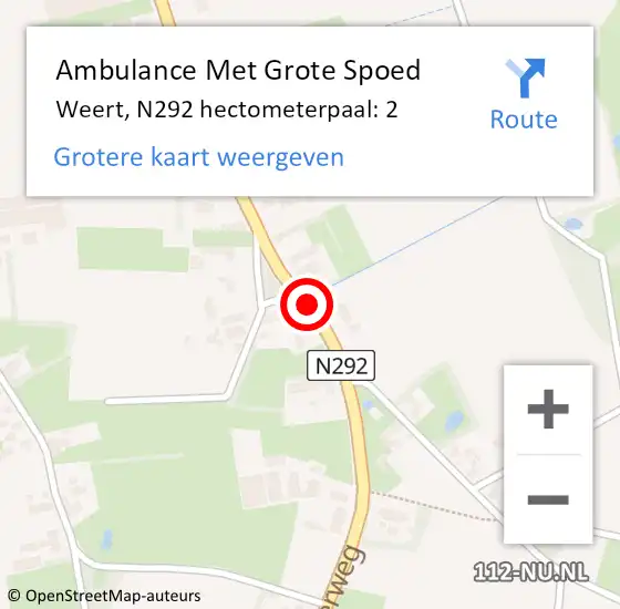 Locatie op kaart van de 112 melding: Ambulance Met Grote Spoed Naar Weert, N292 hectometerpaal: 2 op 14 juli 2023 11:03