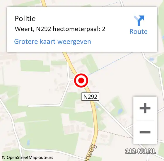 Locatie op kaart van de 112 melding: Politie Weert, N292 hectometerpaal: 2 op 14 juli 2023 11:04