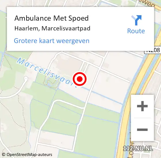 Locatie op kaart van de 112 melding: Ambulance Met Spoed Naar Haarlem, Marcelisvaartpad op 14 juli 2023 11:07