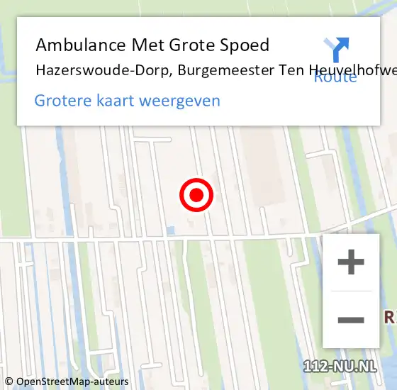 Locatie op kaart van de 112 melding: Ambulance Met Grote Spoed Naar Hazerswoude-Dorp, Burgemeester Ten Heuvelhofweg op 14 juli 2023 11:10