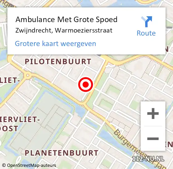 Locatie op kaart van de 112 melding: Ambulance Met Grote Spoed Naar Zwijndrecht, Warmoeziersstraat op 14 juli 2023 11:18