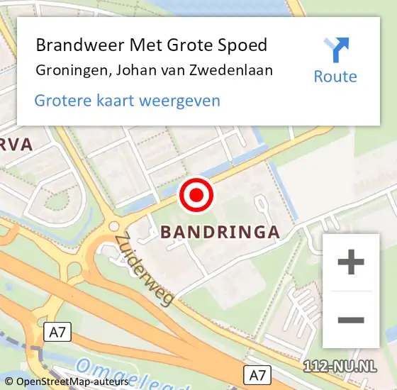 Locatie op kaart van de 112 melding: Brandweer Met Grote Spoed Naar Groningen, Johan van Zwedenlaan op 14 juli 2023 11:34