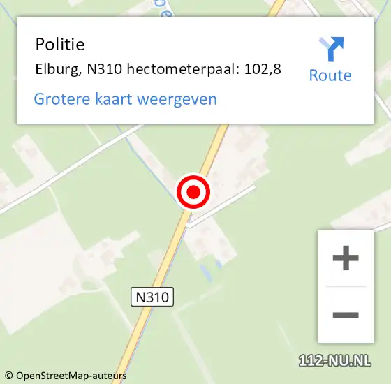 Locatie op kaart van de 112 melding: Politie Elburg, N310 hectometerpaal: 102,8 op 14 juli 2023 11:42