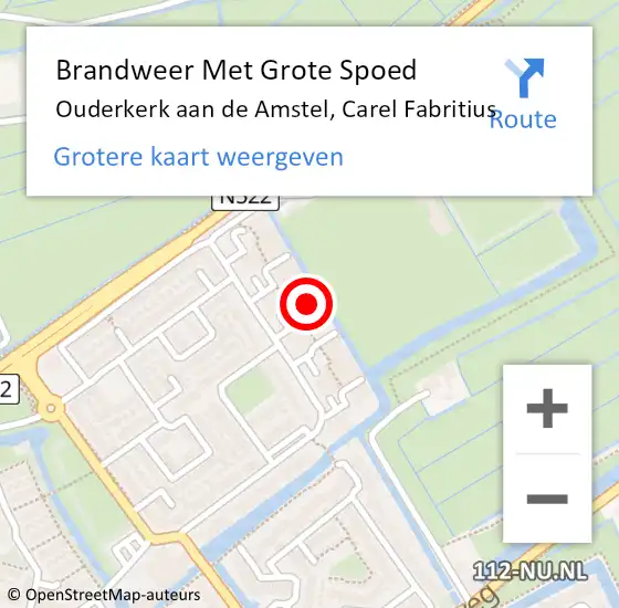 Locatie op kaart van de 112 melding: Brandweer Met Grote Spoed Naar Ouderkerk aan de Amstel, Carel Fabritius op 14 juli 2023 12:04