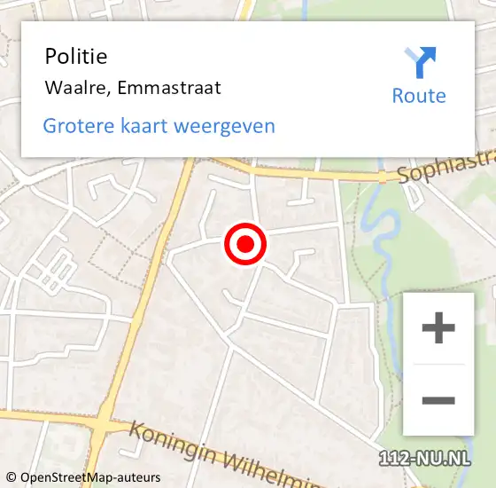 Locatie op kaart van de 112 melding: Politie Waalre, Emmastraat op 14 juli 2023 12:14
