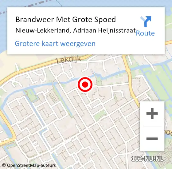 Locatie op kaart van de 112 melding: Brandweer Met Grote Spoed Naar Nieuw-Lekkerland, Adriaan Heijnisstraat op 14 juli 2023 12:14