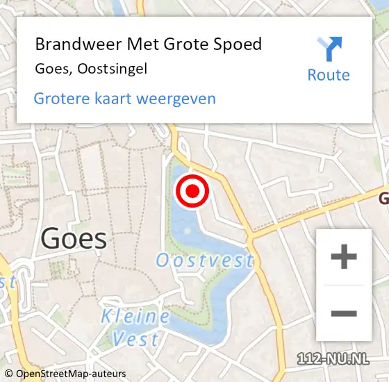 Locatie op kaart van de 112 melding: Brandweer Met Grote Spoed Naar Goes, Oostsingel op 1 september 2014 16:49