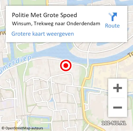 Locatie op kaart van de 112 melding: Politie Met Grote Spoed Naar Winsum, Trekweg naar Onderdendam op 14 juli 2023 12:41