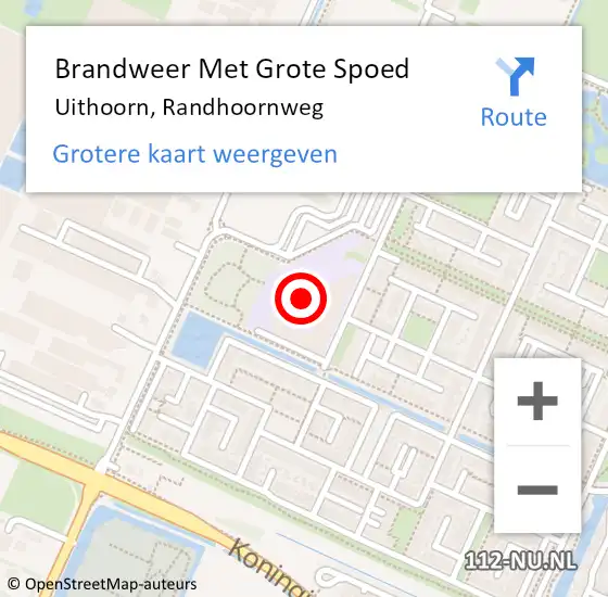 Locatie op kaart van de 112 melding: Brandweer Met Grote Spoed Naar Uithoorn, Randhoornweg op 14 juli 2023 13:07