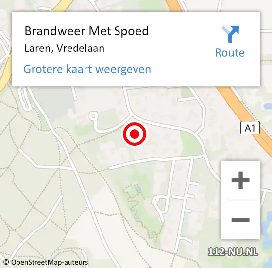 Locatie op kaart van de 112 melding: Brandweer Met Spoed Naar Laren, Vredelaan op 14 juli 2023 13:10