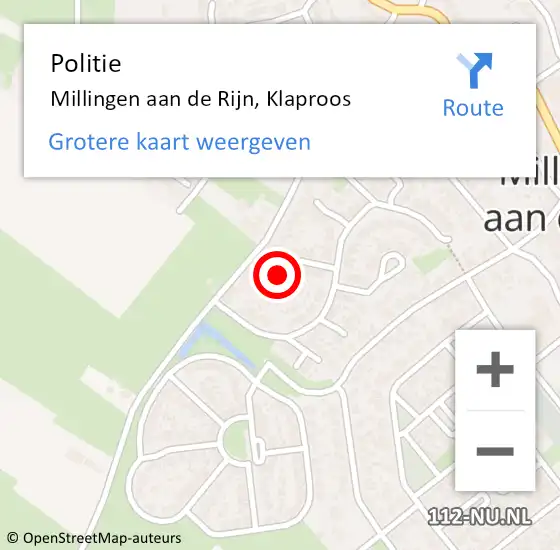 Locatie op kaart van de 112 melding: Politie Millingen aan de Rijn, Klaproos op 14 juli 2023 13:14