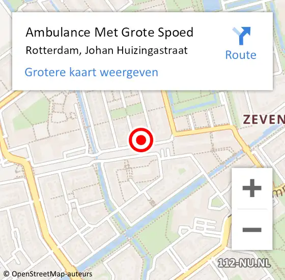 Locatie op kaart van de 112 melding: Ambulance Met Grote Spoed Naar Rotterdam, Johan Huizingastraat op 14 juli 2023 13:24