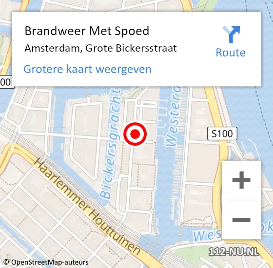 Locatie op kaart van de 112 melding: Brandweer Met Spoed Naar Amsterdam, Grote Bickersstraat op 14 juli 2023 13:34