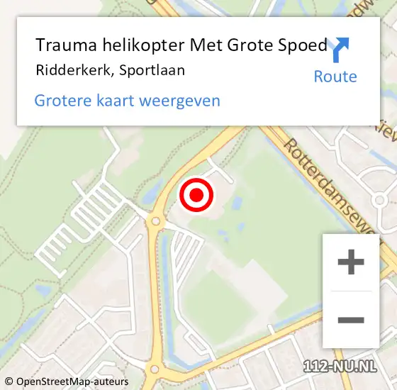 Locatie op kaart van de 112 melding: Trauma helikopter Met Grote Spoed Naar Ridderkerk, Sportlaan op 14 juli 2023 13:34