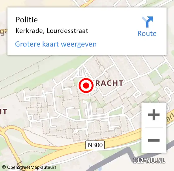 Locatie op kaart van de 112 melding: Politie Kerkrade, Lourdesstraat op 14 juli 2023 13:48