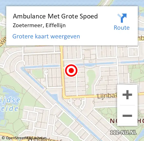 Locatie op kaart van de 112 melding: Ambulance Met Grote Spoed Naar Zoetermeer, Eiffellijn op 14 juli 2023 13:58
