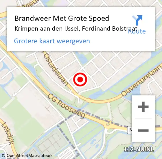 Locatie op kaart van de 112 melding: Brandweer Met Grote Spoed Naar Krimpen aan den IJssel, Ferdinand Bolstraat op 14 juli 2023 14:09