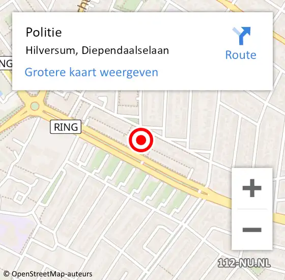 Locatie op kaart van de 112 melding: Politie Hilversum, Diependaalselaan op 14 juli 2023 14:25