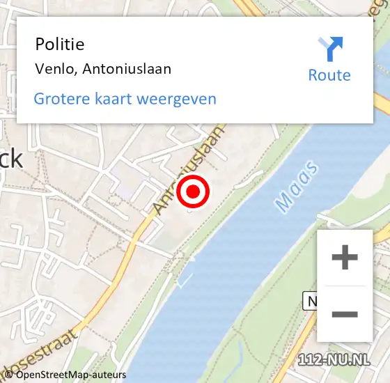 Locatie op kaart van de 112 melding: Politie Venlo, Antoniuslaan op 14 juli 2023 14:33
