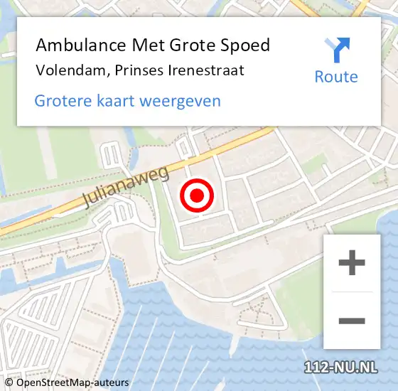 Locatie op kaart van de 112 melding: Ambulance Met Grote Spoed Naar Volendam, Prinses Irenestraat op 14 juli 2023 14:37