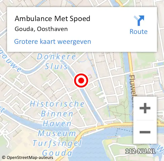 Locatie op kaart van de 112 melding: Ambulance Met Spoed Naar Gouda, Oosthaven op 14 juli 2023 14:40