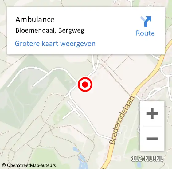 Locatie op kaart van de 112 melding: Ambulance Bloemendaal, Bergweg op 14 juli 2023 14:43