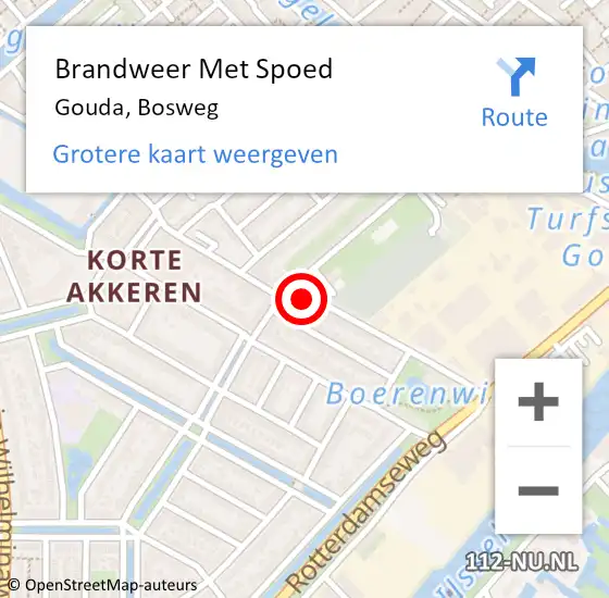 Locatie op kaart van de 112 melding: Brandweer Met Spoed Naar Gouda, Bosweg op 14 juli 2023 14:43