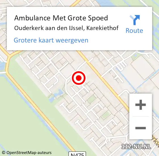 Locatie op kaart van de 112 melding: Ambulance Met Grote Spoed Naar Ouderkerk aan den IJssel, Karekiethof op 14 juli 2023 15:03