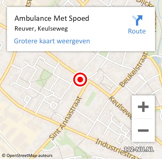 Locatie op kaart van de 112 melding: Ambulance Met Spoed Naar Reuver, Keulseweg op 14 juli 2023 15:05