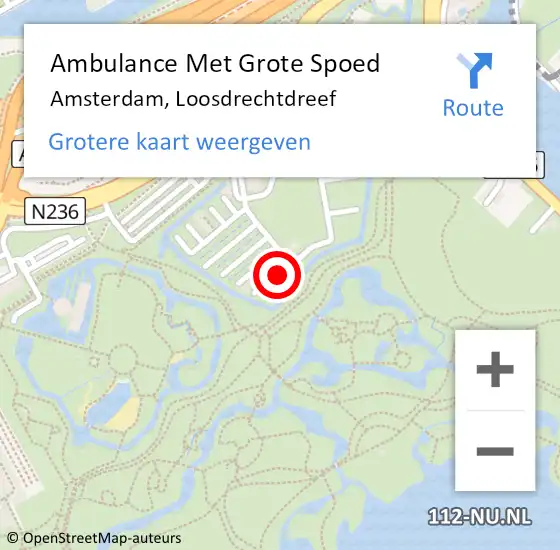 Locatie op kaart van de 112 melding: Ambulance Met Grote Spoed Naar Amsterdam, Loosdrechtdreef op 14 juli 2023 15:13
