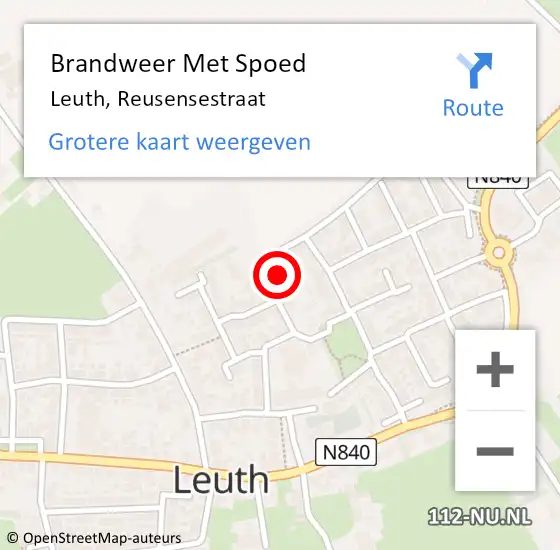 Locatie op kaart van de 112 melding: Brandweer Met Spoed Naar Leuth, Reusensestraat op 14 juli 2023 15:38