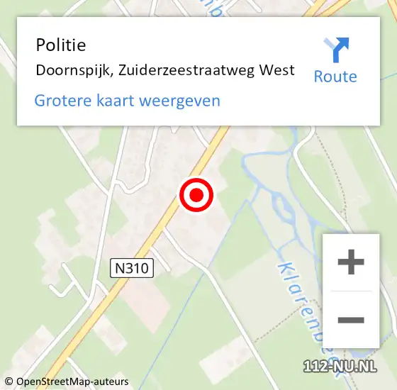 Locatie op kaart van de 112 melding: Politie Doornspijk, Zuiderzeestraatweg West op 14 juli 2023 15:51