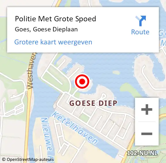 Locatie op kaart van de 112 melding: Politie Met Grote Spoed Naar Goes, Goese Dieplaan op 14 juli 2023 16:09