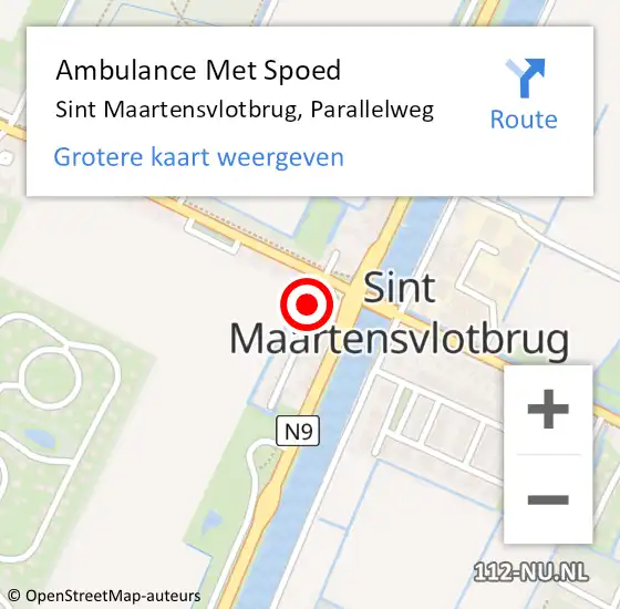 Locatie op kaart van de 112 melding: Ambulance Met Spoed Naar Sint Maartensvlotbrug, Parallelweg op 14 juli 2023 16:11