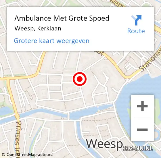 Locatie op kaart van de 112 melding: Ambulance Met Grote Spoed Naar Weesp, Kerklaan op 1 september 2014 17:14