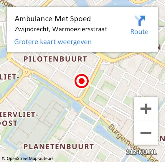 Locatie op kaart van de 112 melding: Ambulance Met Spoed Naar Zwijndrecht, Warmoeziersstraat op 14 juli 2023 16:33