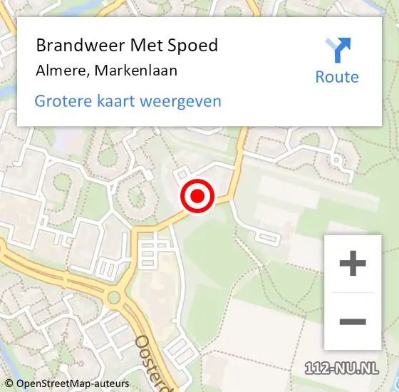 Locatie op kaart van de 112 melding: Brandweer Met Spoed Naar Almere, Markenlaan op 14 juli 2023 16:49