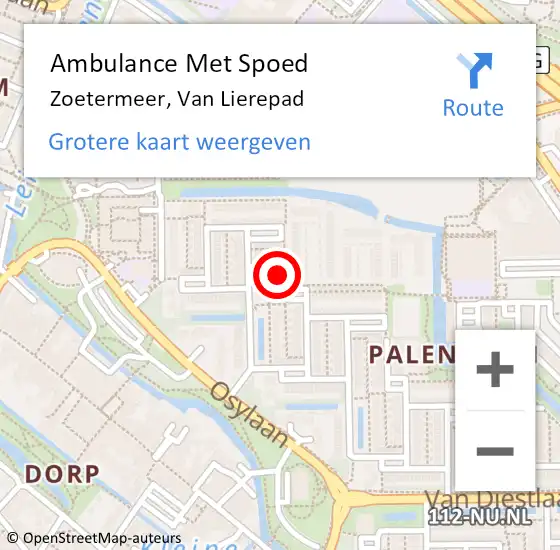 Locatie op kaart van de 112 melding: Ambulance Met Spoed Naar Zoetermeer, Van Lierepad op 14 juli 2023 16:50