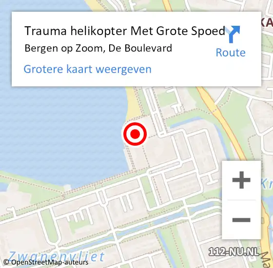 Locatie op kaart van de 112 melding: Trauma helikopter Met Grote Spoed Naar Bergen op Zoom, De Boulevard op 14 juli 2023 17:11
