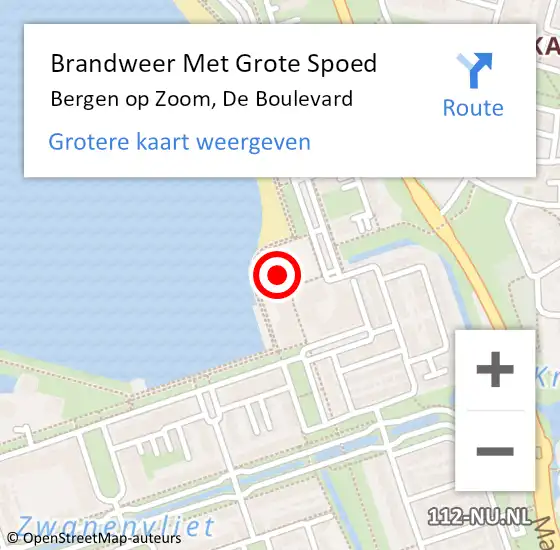 Locatie op kaart van de 112 melding: Brandweer Met Grote Spoed Naar Bergen op Zoom, De Boulevard op 14 juli 2023 17:12