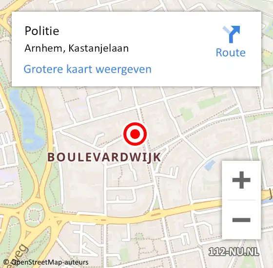 Locatie op kaart van de 112 melding: Politie Arnhem, Kastanjelaan op 14 juli 2023 17:19