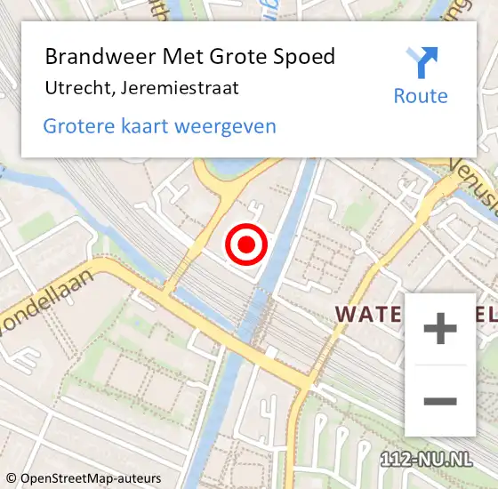 Locatie op kaart van de 112 melding: Brandweer Met Grote Spoed Naar Utrecht, Jeremiestraat op 14 juli 2023 17:20