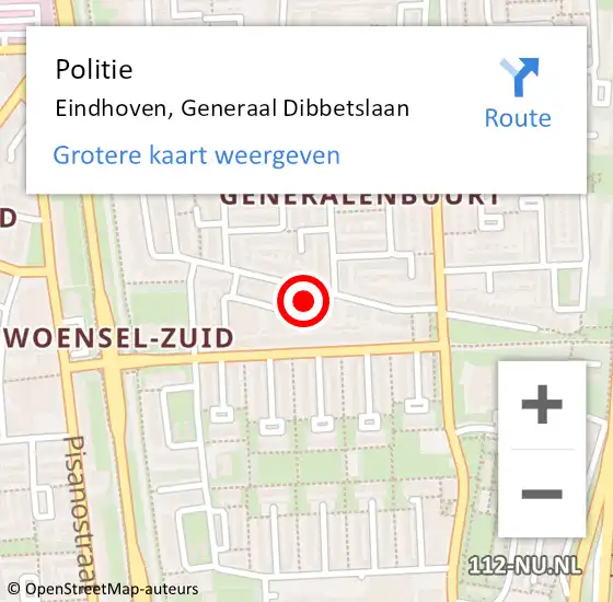 Locatie op kaart van de 112 melding: Politie Eindhoven, Generaal Dibbetslaan op 14 juli 2023 17:29